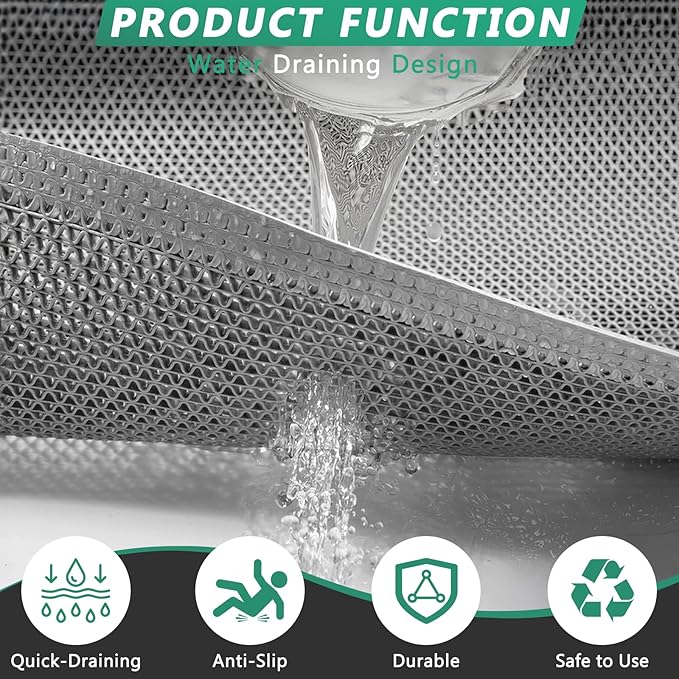 WochiTV Non Slip Drainage Mats, Front Door Mat, PVC Pool Floor Mat 0.2'' Thick Rubber Outdoor Indoor, Parking Space Mat for Bathroom Garage Basement Backyard Commercial Kitchen, 1.4x2.3Ft Grey
