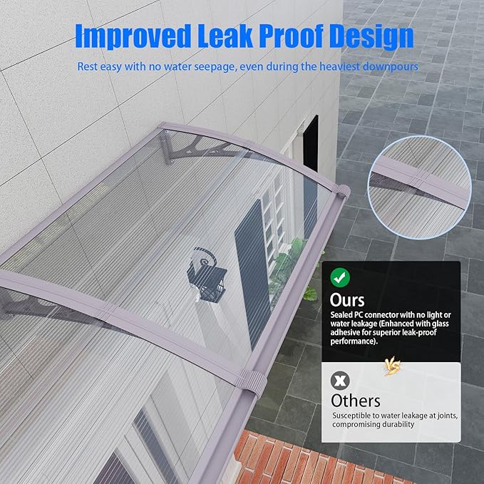 Awning for Door Entrance with Drainage Sink,32x60 Inch Awnings for Doors,Window Canopy Exterior with Plastic Steel Bracket,Polycarbonate Cover,UV,Rain,Snow Protection for House,Porch,Patio,Deck