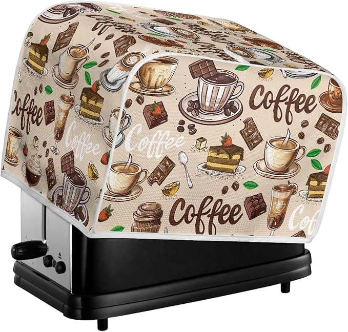Coffee Cake Print 2 Slice Toaster Cover Washable Dust Proof Bread Machine Protector Stain Resistant Bread Maker Covers with Handle Keep Clean