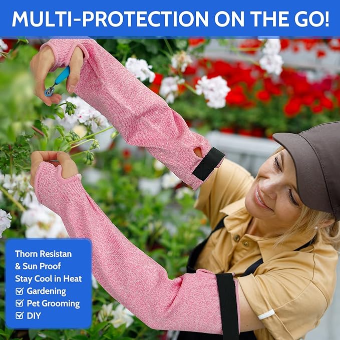 Cut Resistant Arm Guards with Thumb Hole for women, Gardening Sleeves for Kitchen, Welding, Pet Grooming, Family-Safe Arm Protectors, 1 Pair, Durable & Comfortable(Pink)