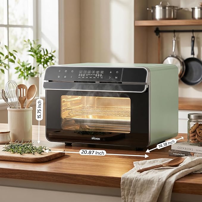 ROBAM Toaster Steam Combi Oven, Countertop Air Fryer 20-in-1 Oven with Convection & Grill, Stainless Steel Interior, 3-Layer Insulated Glass Door, 3 Steam Modes, 30 Built-In Recipes (Red)