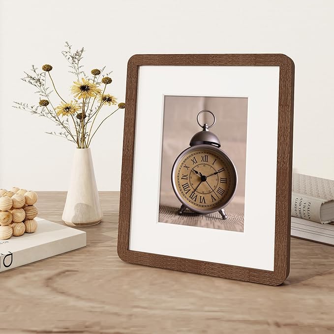 8x10 Picture Frame, Rustic 8 by 10 Photo Frame for Wall & Tabletop Display - Solid Oak Wood & Tempered Glass, 8x10 Picture Frame Matted to 5x7, Wood Collage Frames for Home, Walnut Color, 3 Pack