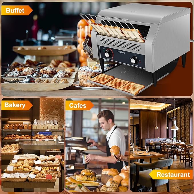 SUCICENI Commercial Conveyor Toaster 450 Slices/Hour Stainless Steel Toaster 2600W Heavy Duty Industrial Toasters Electric Oven with Dual Heating Tube for Bagel Bread Croissant Bakery Restaurant Cafe