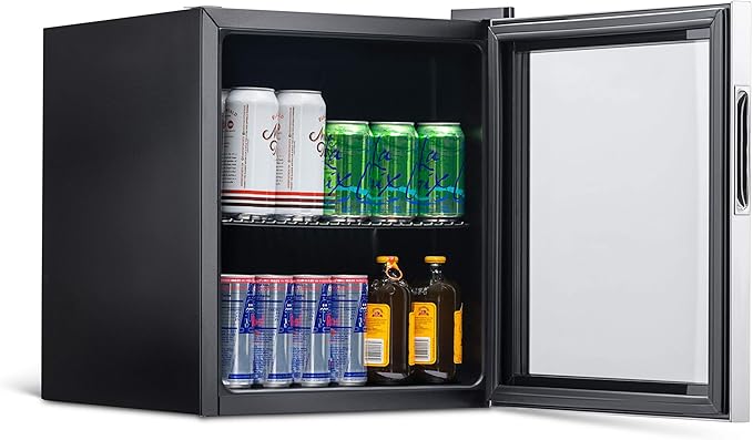 NewAir 60 Can Beverage Refrigerator | Compact Small Mini Fridge for Bedroom, Office or Dorm | Quiet Cooling, Adjustable Shelf & Glass Door Drink Cooler