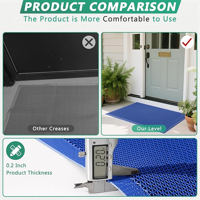 WochiTV Non Slip Drainage Mats, Front Door Mat, PVC Pool Floor Mat 0.2'' Thick Rubber Outdoor Indoor, Parking Space Mat for Bathroom Garage Basement Backyard Commercial Kitchen, 1.9x2.5Ft Blue