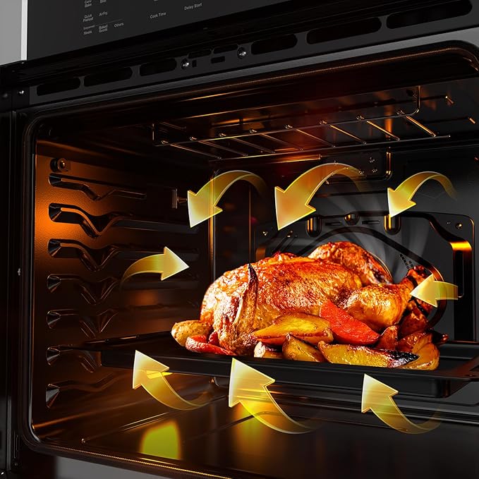 Empava 30 Inch Electric Single Wall Oven in Stainless Steel, Convection and Air Fryer, 10 Cooking Modes with Screen Touch Control, 5 Cu.ft, 4800W