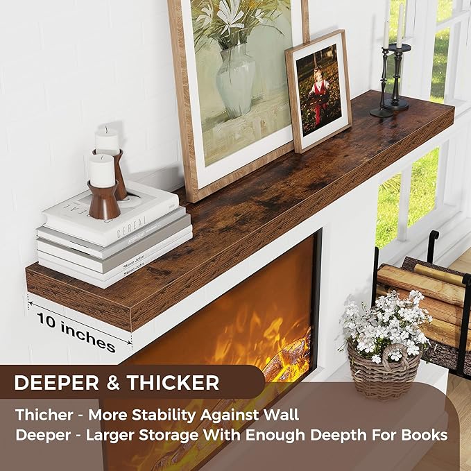 Floating Shelves for Wall 55"W x 10"D x 1.5"H, Engineered Wood Wall Shelves with Invisible Brackets for Living Room Bedroom Bathroom Office Kitchen Decor and Storage, Rustic Brown Finish, Set of 1