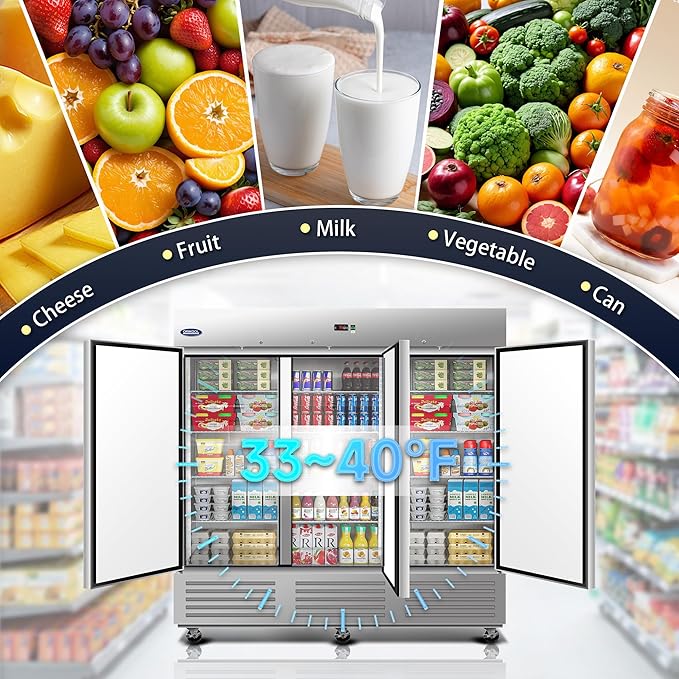 81" W Commercial Refrigerator 3 Door, 72 Cu.ft Commercial Fridge, Stainless Steel Reach-In Refrigerator Upright, ETL Approved for Restaurant, Bar, Shop