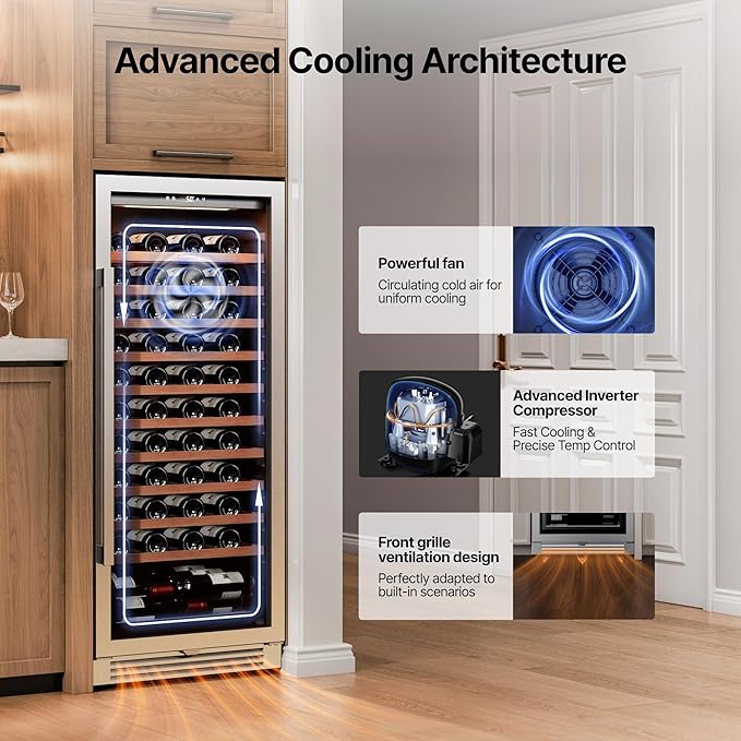 Ca'Lefort 24 Inch Wine Fridge - 90 Bottle Wine Cooler with Glass Door, 40-65°F Quiet Wine Refrigerator with Bottom Drawer 3 LED Light Built-in for Home/Bar/Kitchen Right-Hinged Door