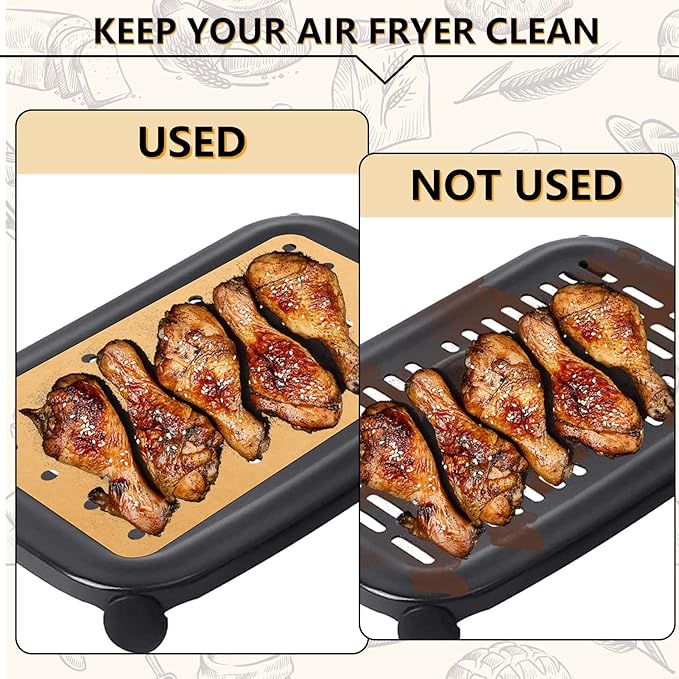 200 Sheets Air Fryer Disposable Paper Liner Compatible with Ninja DZ201/DZ401 Dual Airfryer Baking,Rectangular Perforated Parchment Paper Double Basket Air Fryers Accessories
