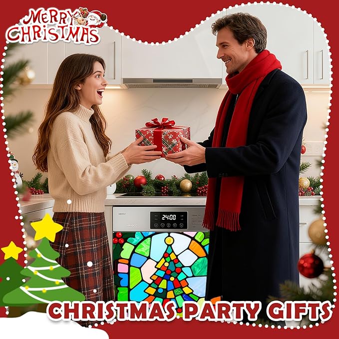Christmas Tree Dishwasher Magnet Cover, 23" W x 26" H Fridge Magnetic Stickers Reuseable Magnet Panel Decal Cover for Washing Machine Fridge Microwave Cabinet Kitchen Christmas Decoration