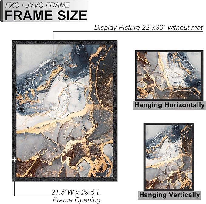 Engineered Wood 22x30 Frame, Black Picture Frame for 22 x 30 Inch Poster Puzzle Photo, Light Weight 22 by 30 Poster Frame with Wood-grain for Wall - 1 Pack/Black/22 x30