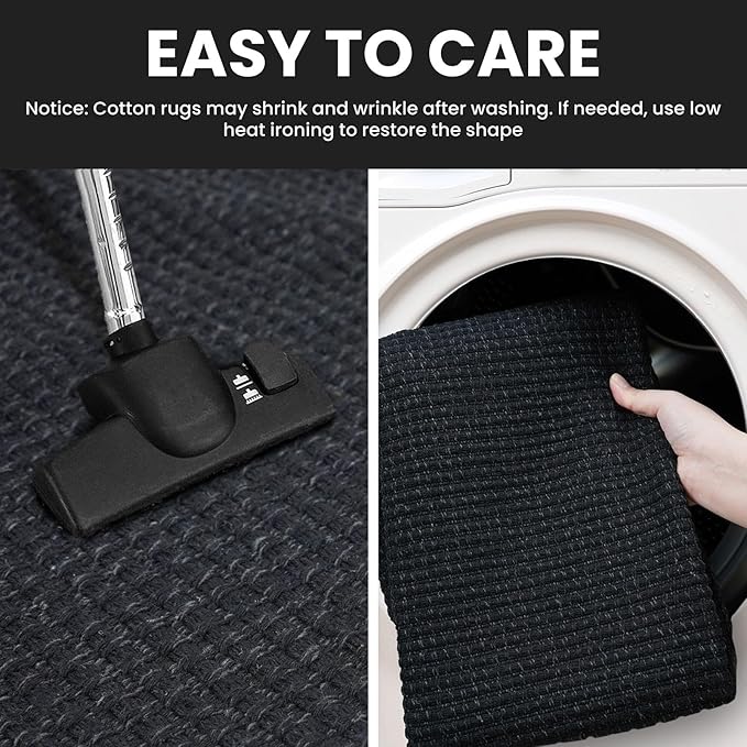 IOHOUZE Washable Runner Rug 3x8 Non Slip Rubber Backed Wide Hallway Runner Entryway Runner Indoor, Kitchen Rugs Woven Floor Carpet for Hall Entrance Bedroom, Black/Grey