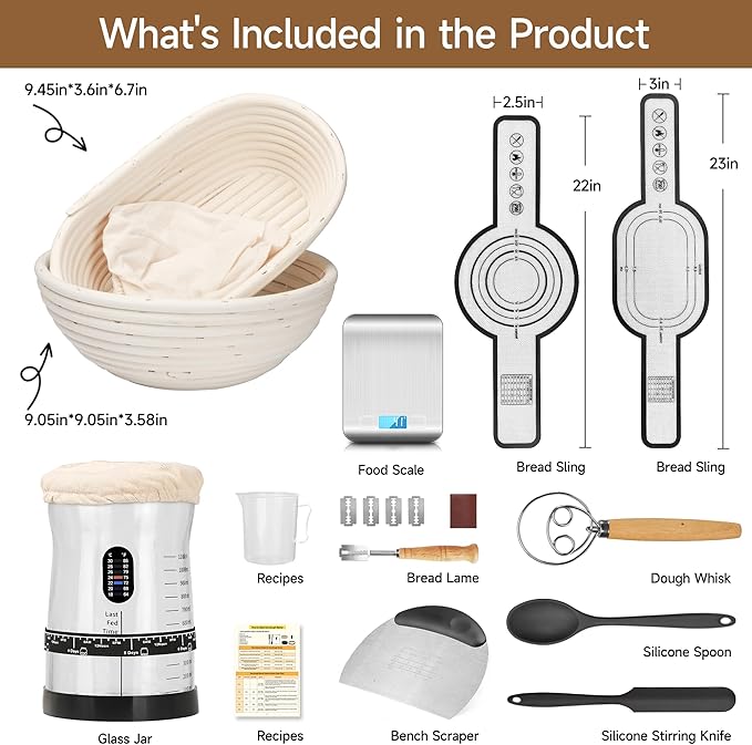 Pro Sourdough Starter Kit- 50oz Large Capacity Sourdough Starter Jar,17 Flavor Recipes,2 Bread Proofing Baskets,Food Scale,Bench Scraper,Bread Lame,Complete Sourdough Bread Baking Supplies