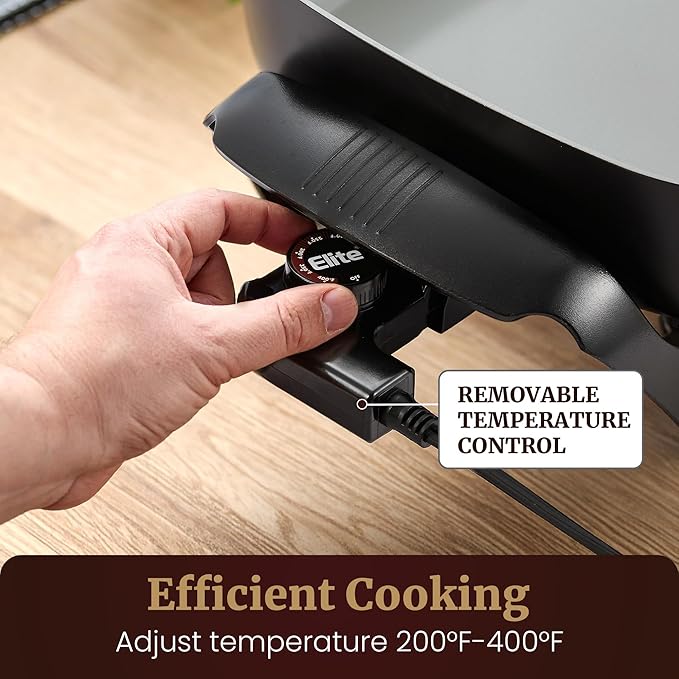 Elite Gourmet 12" x 12" x 3" Ceralast™ PFAS Free Ceramic Electric Skillet, Dishwasher Safe, Xtra Deep Dish, Rapid Heat 1200W, Black