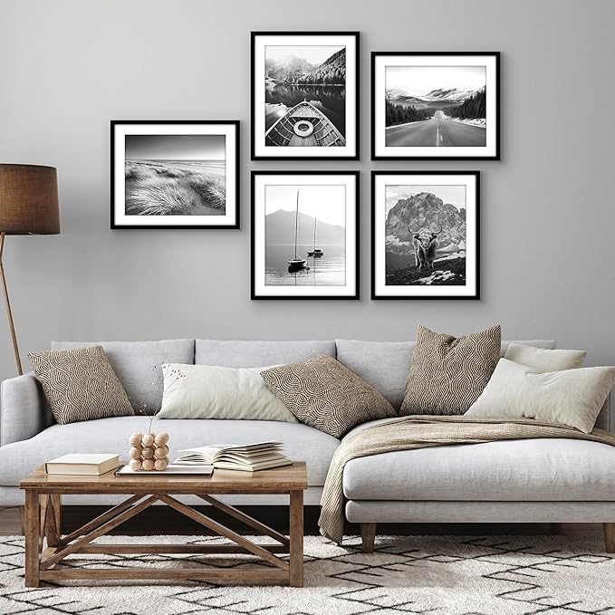 Americanflat 15x18 Picture Frame with Polished Plexiglass - Set of 5 - Use as 12x15 Frame with Mat or Display 15x18 Photo Without Mat - Galleria Collection - Picture Frames for Wall Display - Black