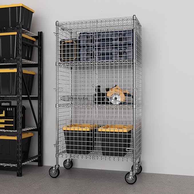 18" W x 36" L x 69" H Heavy Duty Utility Commercial Grade Metal Storage NSF Unit | Chrome Mobile Security Wire Cage Kit