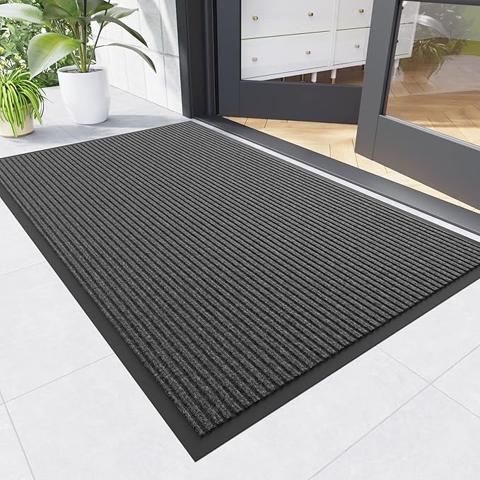 Front Door Mat, 4' x 8' Heavy Duty Indoor Outdoor Door Mat for Entryway, Commercial Door Mats Entrance, Low Profile Welcome Mats Non-Slip, Durable Rubber Backing Entry Mat for Patio, Home