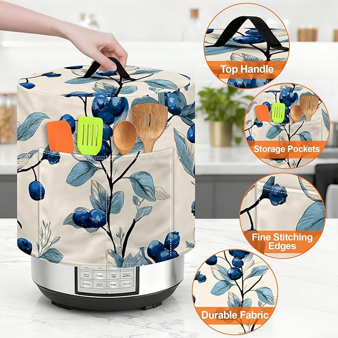 Kitchen Appliance Accessories Dust Cover for 3-6-8 Quart Instant Pot, Pressure Cooker, Air Fryer & Crock Pot,Decorative Appliance Cloth Cover with Top Handle & Storage Pockets (Beige, 8 Quart)