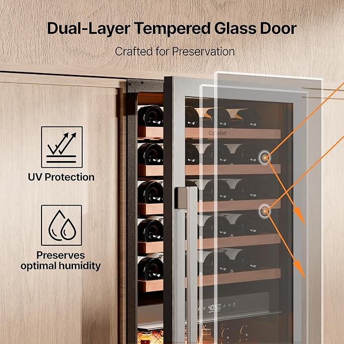 Ca'Lefort 24 Inch Wine Fridge - 112 Can & 40 Bottle Dual Zone Wine Cooler with Glass Door, 34-65°F Quiet Refrigerator with Bottom Drawer 3 LED Light Built-in for Home/Bar/Kitchen Right-Hinged Door
