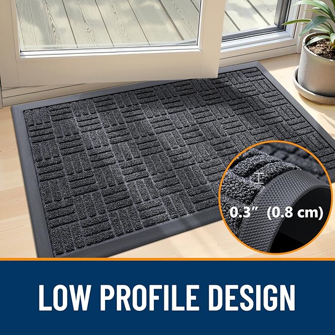 OLANLY Front Door Mat Outside Entrance 47x32, Absorbent, Heavy Duty Sturdy Natural Rubber Doormat Indoor Outdoor, Non-Slip, Stain and Fade Resistant, Low Profile Floor Mat for Entryway, Black Gray