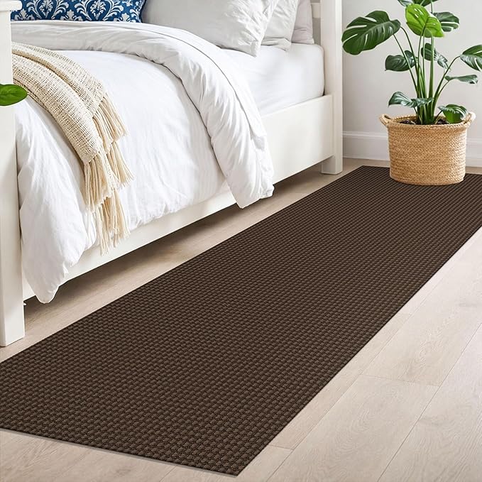IOHOUZE Washable Runner Rug 2x7 Non Slip Runners for Hallways Entryway Runner Indoor, Kitchen Rugs Woven Cotton Floor Carpet for Kitchen Hall Entrance Bedroom, Brown