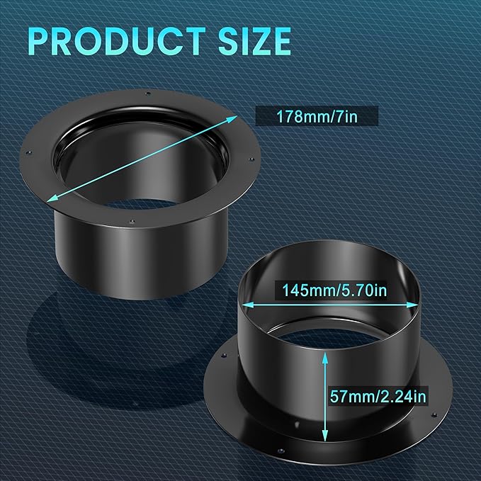 6 Inch Duct Connector, HG Power 150mm Plastic Straight Pipe Flange for 6" Ducting Pipes Hoses Heating Cooling HVAC Ventilation Use, Black
