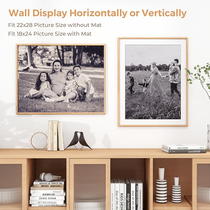 Axeman 22x28 Oak Frame - Rounded Corner 22 x 28 Poster Frame Matted to 18x24 - Natural Oak Wood Picture Frame with Tempered Glass Wall Mount Display