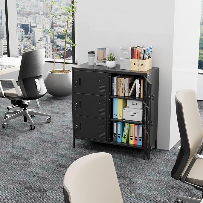 METAN Metal Lockers for Employees,6 Doors Office Storage Lockers with Lock for Office, Assembly Required,Black