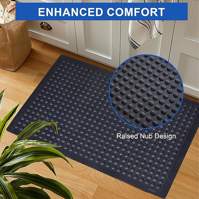 OrangeStar Anti-Fatigue Mat 36"x60" with Textured Nubs, 2-Pack Beveled Edge Kitchen Mat for Commercial Use, Non-Slip Rubber Flooring for Standing Desk, Restaurant, Bar, Black
