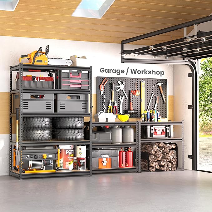DYNALOAD 6000 Lbs Heavy Duty Garage Shelving, 5-Tier Adjustable Metal Storage Shelves, Boltless Steel Utility Rack for Garage Basement Warehouse, 36" W x 18" D x 72" H
