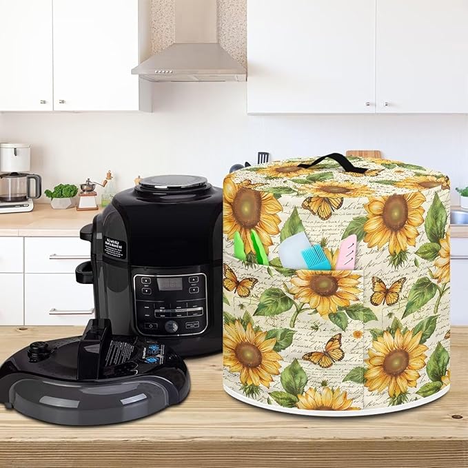 Fashion Sunflower Instant Pot Accessories Flower Kitchen Appliance Covers Air Fryer Storage Cover Cover for Appliances with Handle and Pocket Portable Convenient M