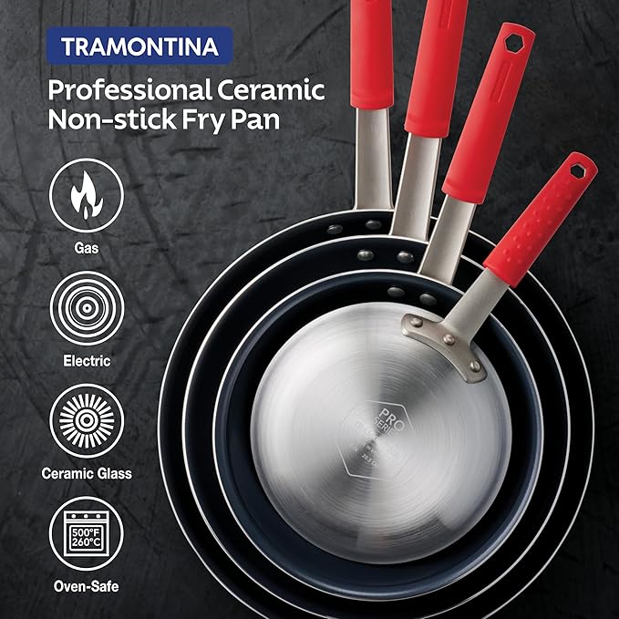 Tramontina Professional 8-Inch Ceramic Non Stick Small Frying Pan, Heavy-Gauge Aluminum Skillet with Ceramic Nonstick Coating, Dishwasher and Oven Safe, Black