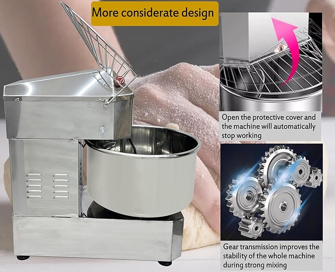 TECHTONGDA Commercial Dough Mixer Food Mixer with Time Setting, 50L Stainless Steel Stand Mixer for Bakery, Pizzerias & Kitchens, Heavy Duty Pizza & Bread Dough Mixer with Double Action, Double Speed
