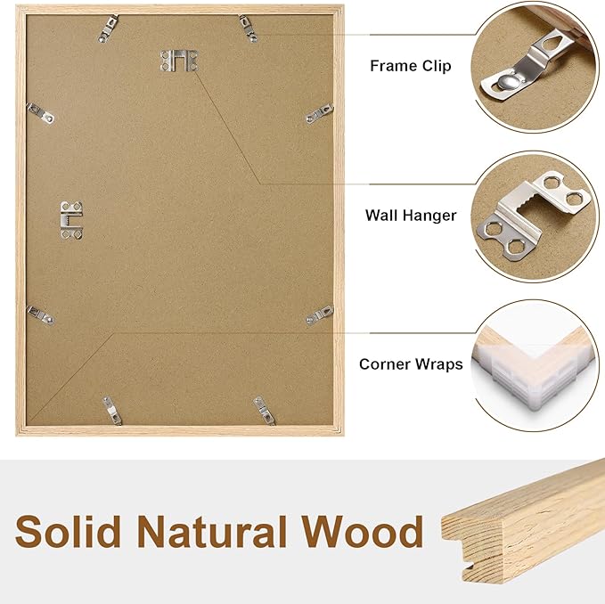 Vittanly 12x16 Picture Frame, Solid Wood Frame with Plexiglass, Includes 8.5x11 Mat, Wall Hanging for Home Decor, Natural, 1 Pack