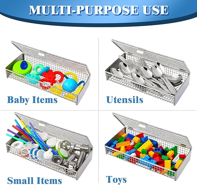 Dishwasher Basket for Small Items, 304 Stainless Steel Dishwasher Basket, Bottle Parts, Scoops, Forks, Chopsticks Cleaning (Silver)