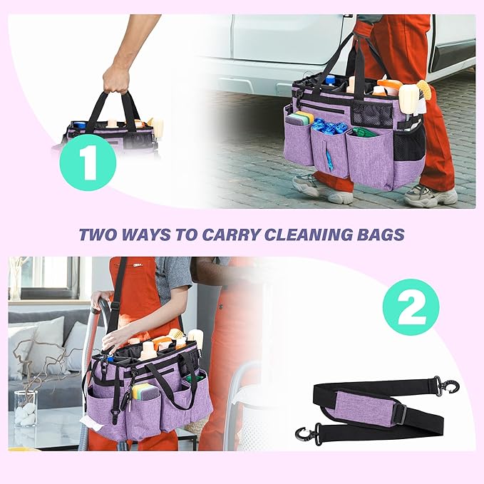 Wearable Cleaning Caddy Bag for Cleaning Supplies,Large Capacity Cleaning Organizer Purple