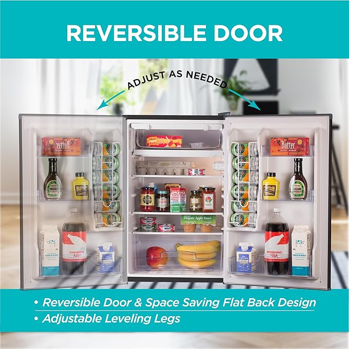 BLACK+DECKER 4.3 Cu. Ft. Compact Refrigerator, ENERGY STAR Certified Small Refrigerator, Single Door Mini Fridge with Chiller Compartment, Personal Fridge for Home or Dorm Room, BCRK43B, Black