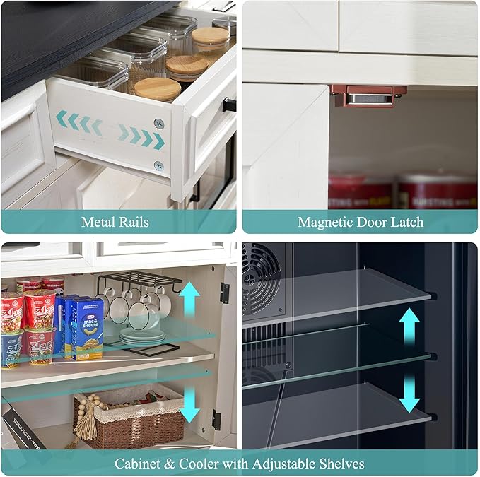 60" Farmhouse Coffee Bar Cabinet with Beverage Fridge (Included), Wine Bar Cabinet with Drawer Storage, Mini Fridge Cabinet, Sideboard Cabinet for Dining Room, Living Room-White