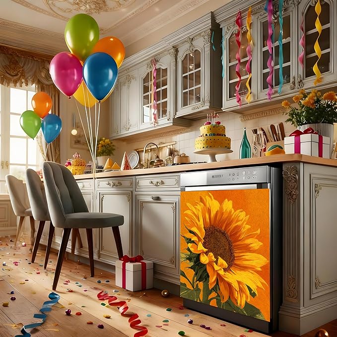 Dishwasher Magnet Cover, Creative Pattern Sticker, Dishwasher Magnetic Decoration, Refrigerator Protection Decoration, Kitchen Art Decoration 23x25.5 inches, Sunflower