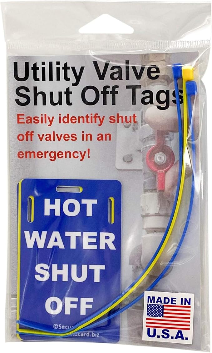 Secure ID Utility Shut-Off Tags – Set of 3 PVC Valve Labels for Gas, Water & Hot Water – Landlord & Property Manager Safety Tags for Rentals or Multi-Unit Homes