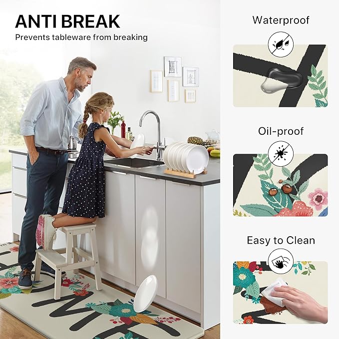 GENIMO Anti Fatigue Kitchen Mats for Floor, Non Slip Washable Home Theme Rugs Sets of 2, Farmhouse Cushioned Waterproof Comfort Runner Rug for Kitchen, Sink, Desk, Laundry, 17"x 59"+17"x 30", Blue