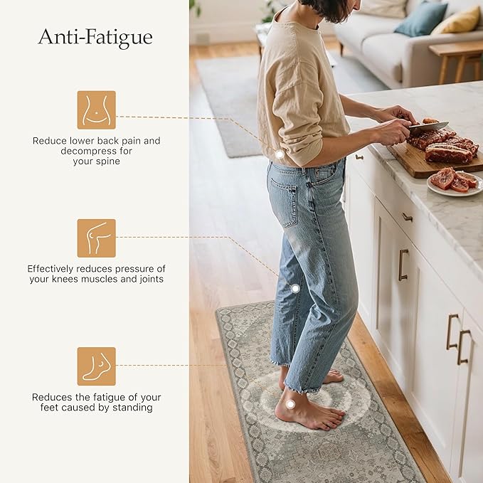 GENIMO Kitchen Mats for Floor, 2PCS Kitchen Rugs Non Slip Washable, Waterproof Anti Fatigue Mat, Comfort Standing Runner Rug for Sink, Office, Laundry, Home, 17.3"x47"+17.3"x30", Blush Camel