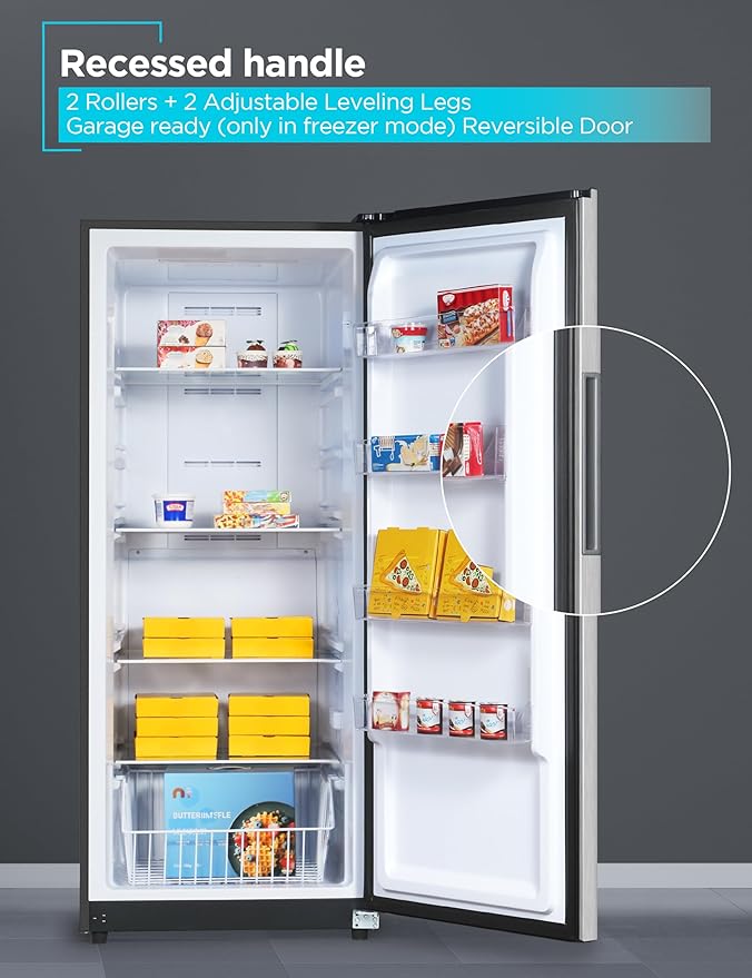 BLACK+DECKER 17 Cu. Ft. Convertible Freezer Refrigerator, Upright Freezer with Glass Shelves, ENERGY STAR rated, Frost Free, BUC1700XS, Stainless Look