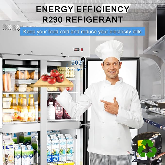 Commercial Refrigerator 48"W 4 Door Stainless Steel Reach-in Solid Door Upright Fridge Fan Cooling 36 Cu.ft Refrigerators 32-47°F for Restaurant, Bar, Shop