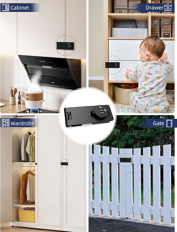 Keyless Cabinet Combination Lock, 3-Digit Password Twist Knob Hasp Latch for Doors, Cabinets, Drawers, Barn Door, Bathroom, Outdoor, Closet, Fence, Durable Zinc Alloy, (Black, 1 Pack)