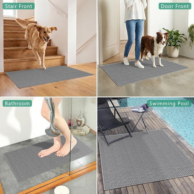 WochiTV Non Slip Drainage Mats, Front Door Mat, PVC Pool Floor Mat 0.2'' Thick Rubber Outdoor Indoor, Parking Space Mat for Bathroom Garage Basement Backyard Commercial Kitchen, 1.9x2.5Ft Grey