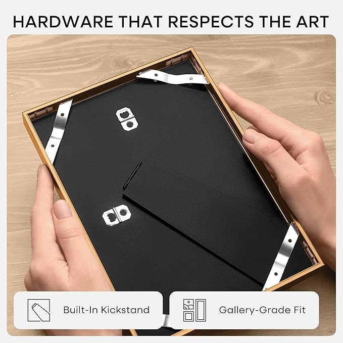 Homeforia A4 Picture Frame Bronze, High End Metal 8.3 x 11.7 inch Brass Poster Frames with Mat 5.8 by 8.3 Print, A4 Frames Matted to A5 Photo, 8.3x11.7 Wall or Tabletop Frame, Tempered Glass, Set of 1