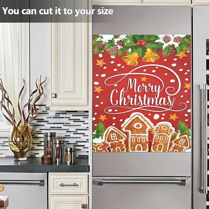 Christmas Gingerbread Holly Berry Santa Bell Dishwasher Magnet Cover Sticker Magnetic Refrigerator Panel Decorative Front Door Decal