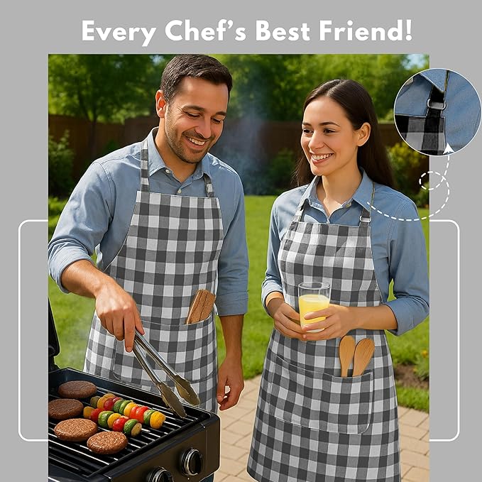 Native Fab Kitchen Apron 2 Pack - 100% Cotton Adjustable, Durable Apron with Pockets, Perfect for Cooking, Baking, Grilling